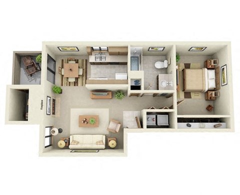 Floor plan for 1 bed, 1 bath, 658 sqft